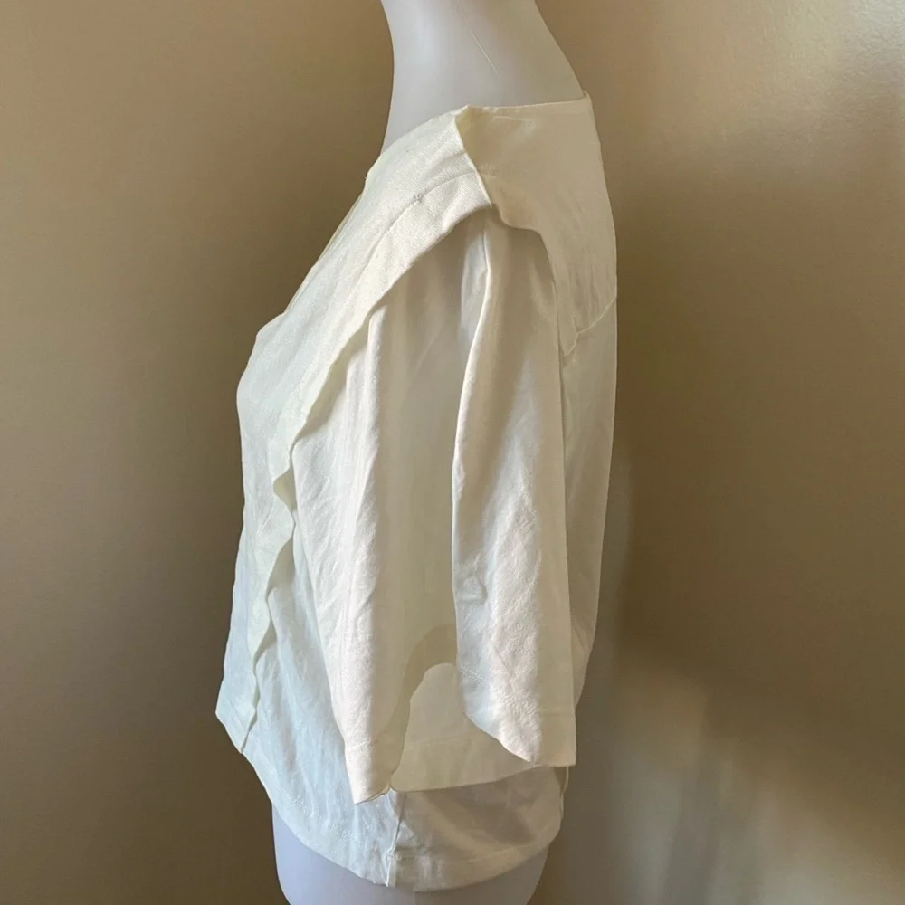 Zara Women’s Top Size Small White Linen Blend V Neck Short Sleeve Blouse Popover